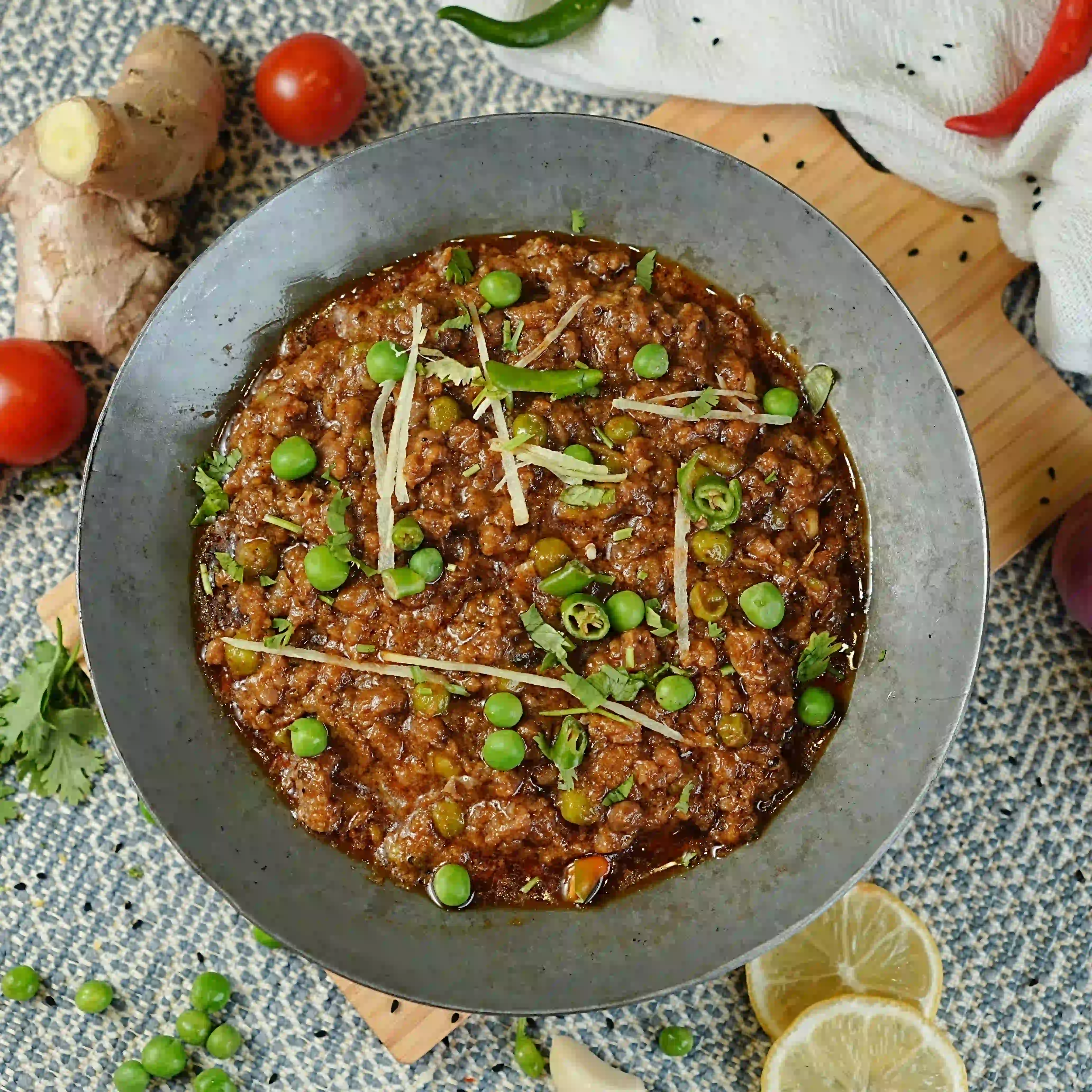 Qeema cooked down with peas at Zafran Kitchen, Ajman
